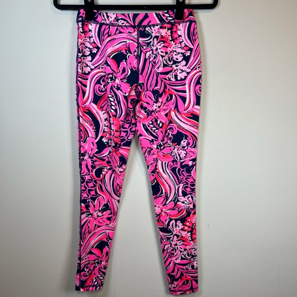 Lilly Pulitzer Girls Luxletic Mini Weekender Leggings Pink Navy Blue Floral XL - Picture 5 of 9